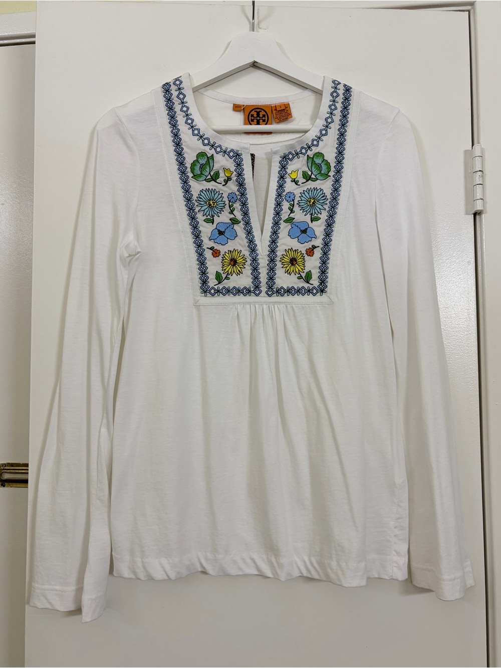 NWT Tory Burch Perah Floral Embroidered Cotton Peasant Boho Top Size S